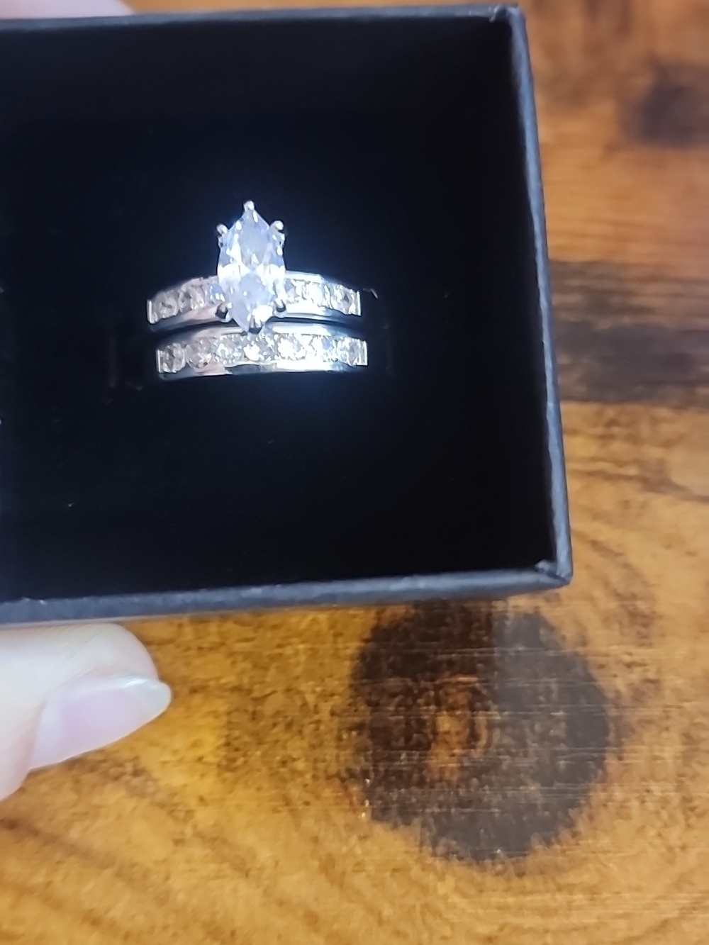 FP Size 8 Luxury Elegant Marquise Cubic Zirconia Silver Ring Set High End-Clear